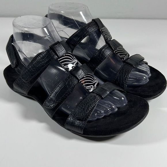 Vionic Women’s Amber Adjustable Leather Orthotic Sandals Black Size 7 - Picture 1 of 10